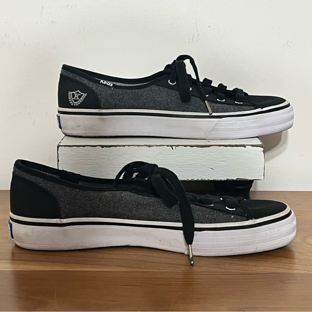 Keds Double Up Size 6.5 Gray‎ Wool Black Canvas Lace Up Sneaker Sample Shoe - Picture 3 of 8